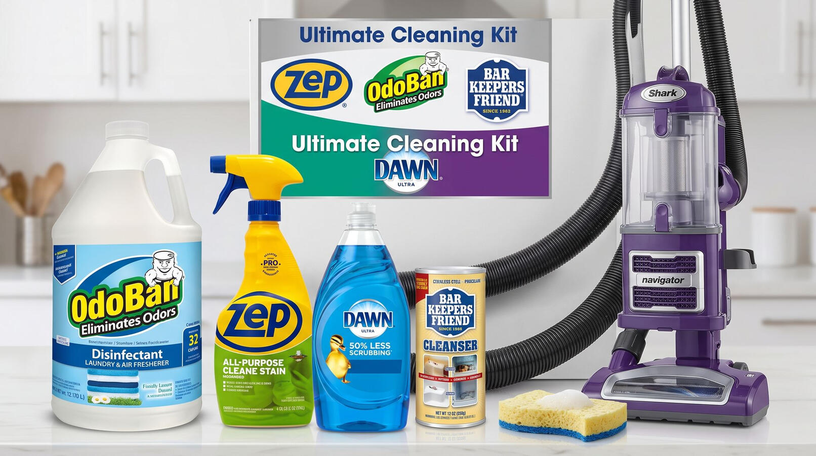 Our go-to cleaning kit: OdoBan, Zep, Dawn, Bar Keepers Friend, and Shark Our go-to cleaning kit: OdoBan, Zep, Dawn, Bar Keepers Friend, and Shark